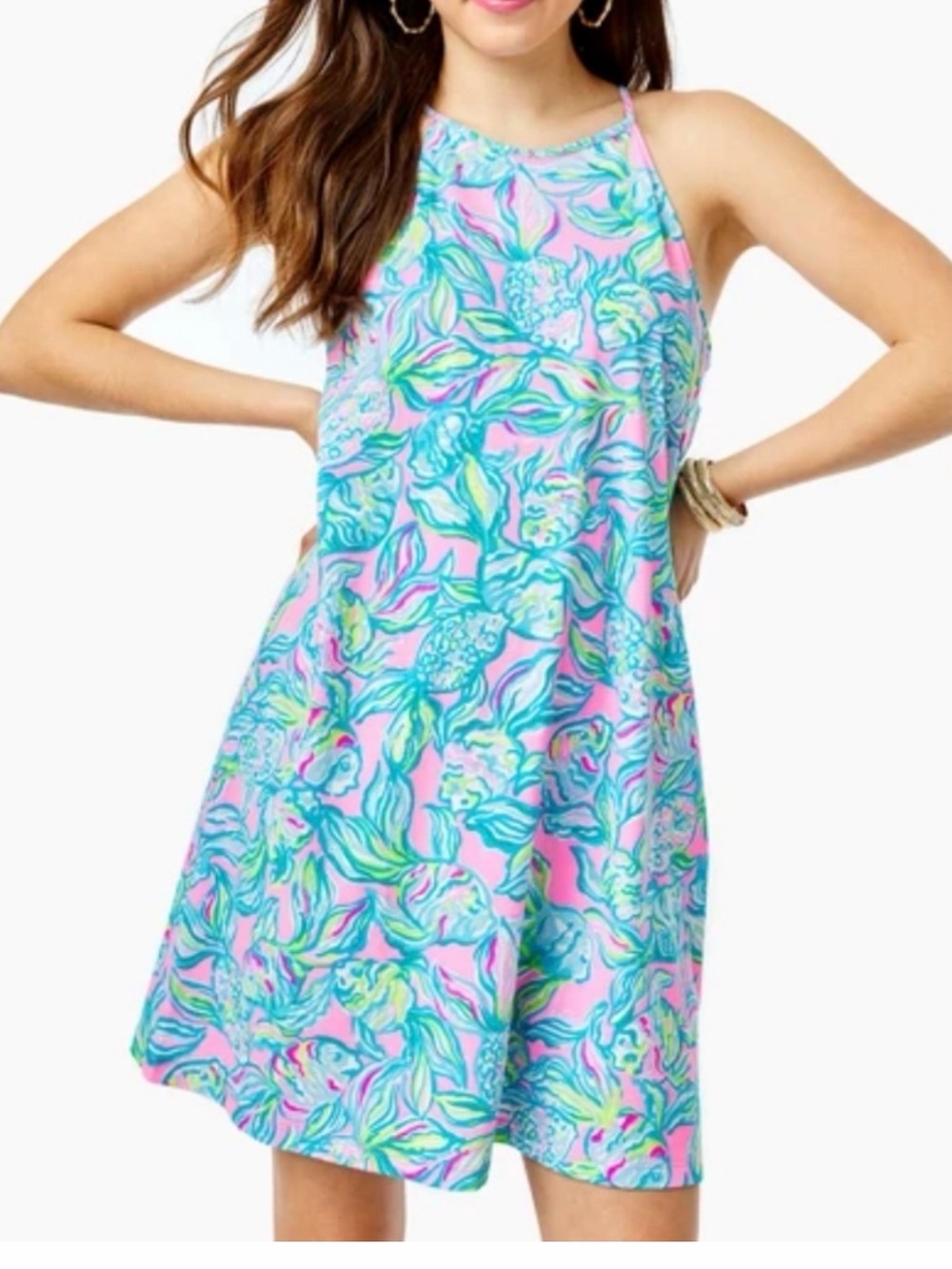 Lilly Pulitzer Margot Aqua Pink & Lime Floral Dress
